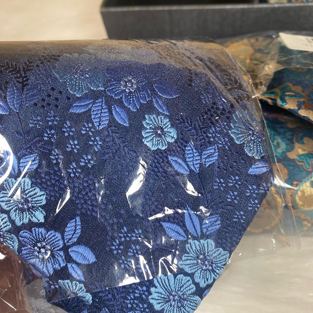 HISDERN Mens 3 Pcs Neckties Tie and Pocket Square Set Blue Yellow - Picture 5 of 11